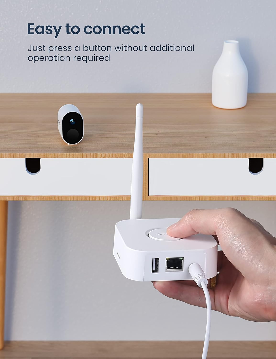 GNCC W1 Caméra de sécurité sans fil avec passerelle, alimentation par piles 2,4 G, caméra de sécurité domestique avec projecteur, vision nocturne couleur FHD 1080p, détection PIR, étanche, sans frais mensuels