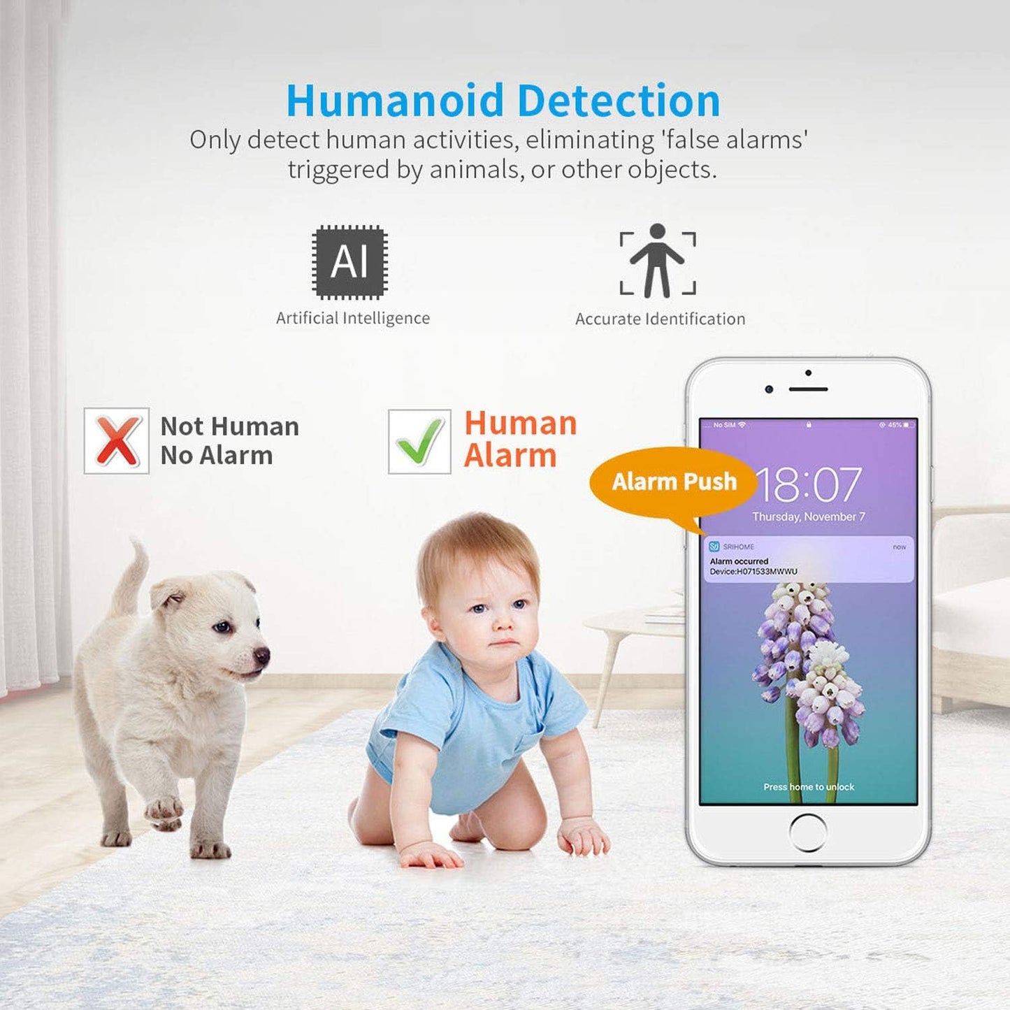 SriHome Caméra de surveillance Wi-Fi pour intérieur ou extérieur, résolution de 1296p, avec détecteur de mouvement, audio bidirectionnel, vision nocturne, indice d’étanchéité IP66