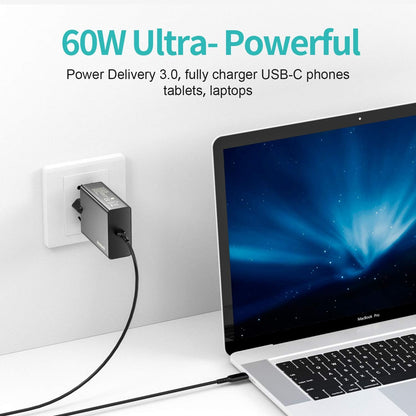 Nekteck Chargeur Rapide USB Type C 60W Power Delivery pour MacBook/Pro,iPad Pro Air 2018,Samsung S10/S9,Huawei,Google Pixel etc.