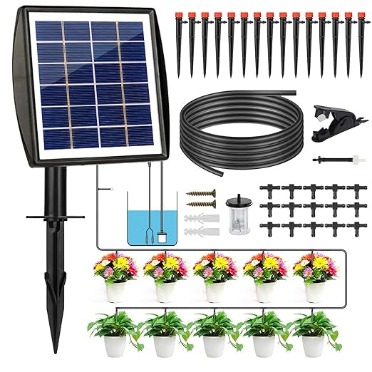 Système D'irrigation Goutte à Goutte énergie Solaire, avec 15m Tuyau, Pelouse Serre Jardin Extérieur