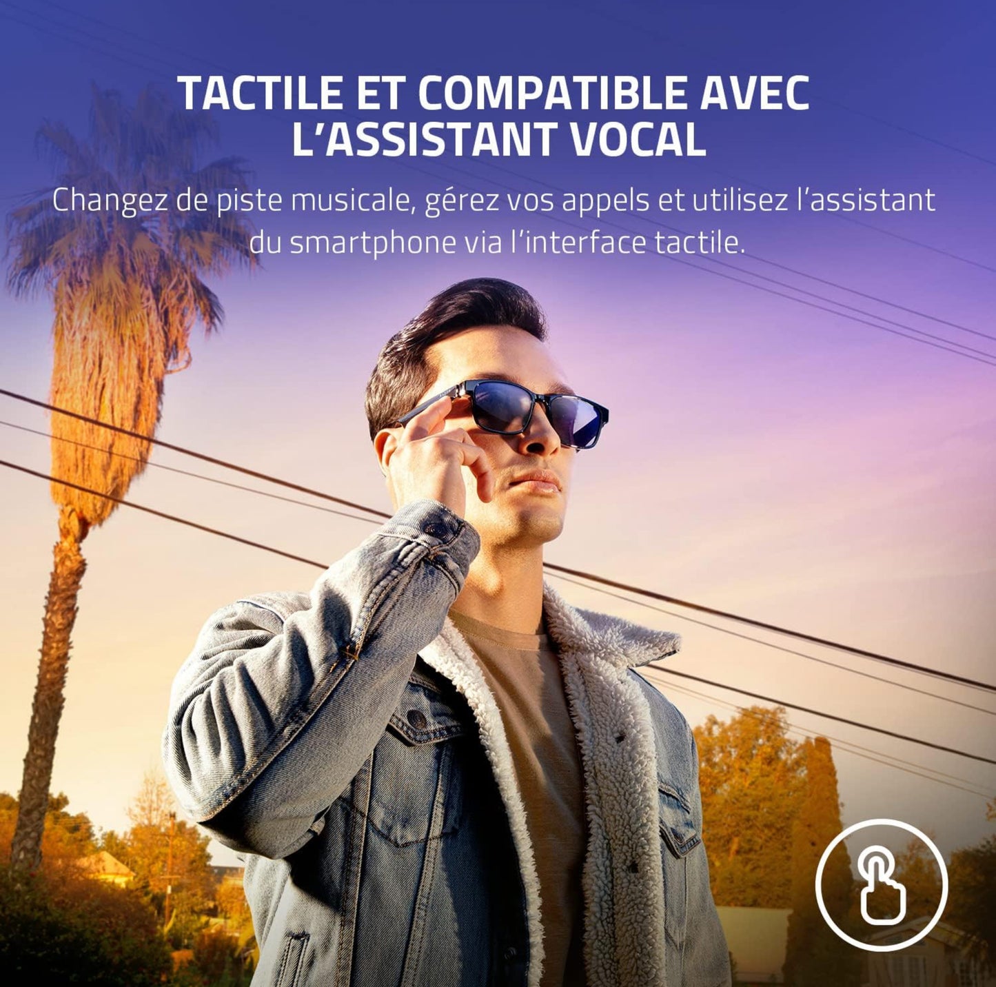 Lunettes à filtre anti-lumière bleue ou lunettes de soleil audio (Rectangle, Large) (Son à faible latence, Conception IPX4 résistante à l’eau, Micro intégré et haut-parleurs) Noir Razer Anzu