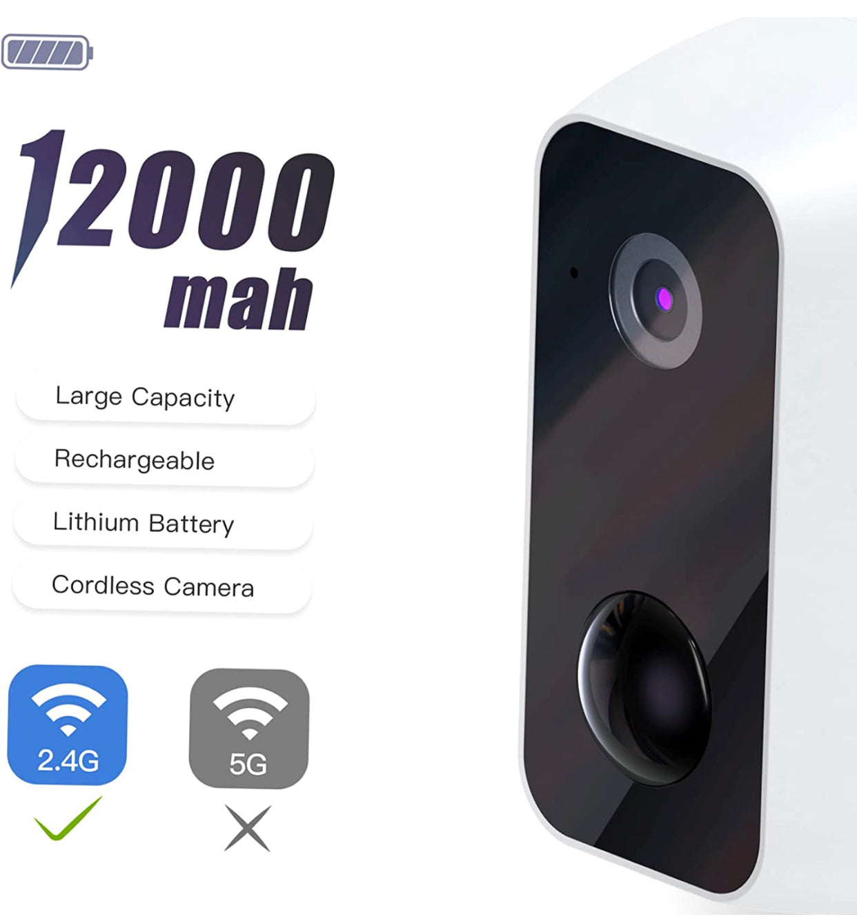 Caméra de sécurité extérieure WiFi sans fil, caméra de sécurité domestique alimentée par batterie rechargeable, vision nocturne