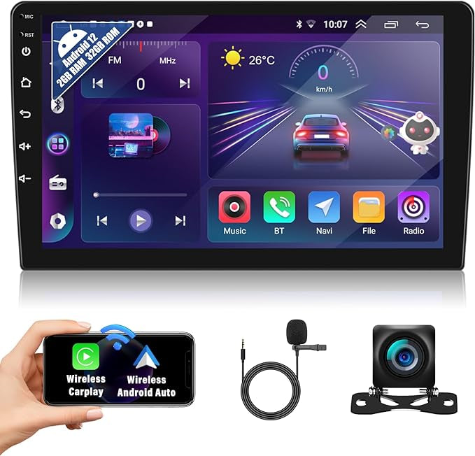Autoradio 12’’ 2din CarPlay et androïde auto wifi, Bluetooth universel neuf