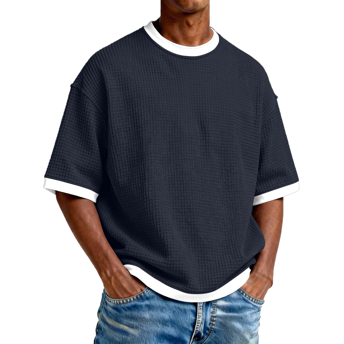T-Shirt "Contrast-Edge" – Col Rond & Design Bicolore en Mélange de Coton