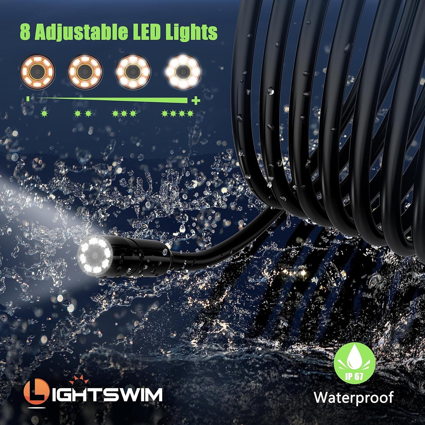Endoscope Industriel HD 1920p, Endoscope numérique étanche 4,3" écran LCD caméra d'inspection Serpent avec 8 lumières LED, câble Semi-Rigide de 5 m