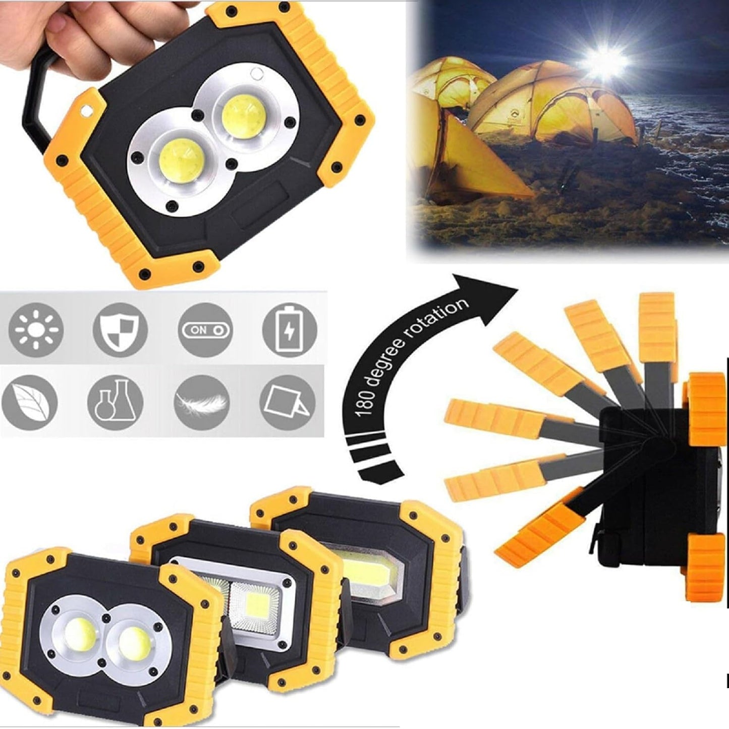 30W COB Rechargable LED travail lumière Portable lumière d'inondation étanche avec port USB pour charger des appareils mobiles pour le camping en plein air de réparation d'urgence (Size : 3) [Classe énergétique A+]