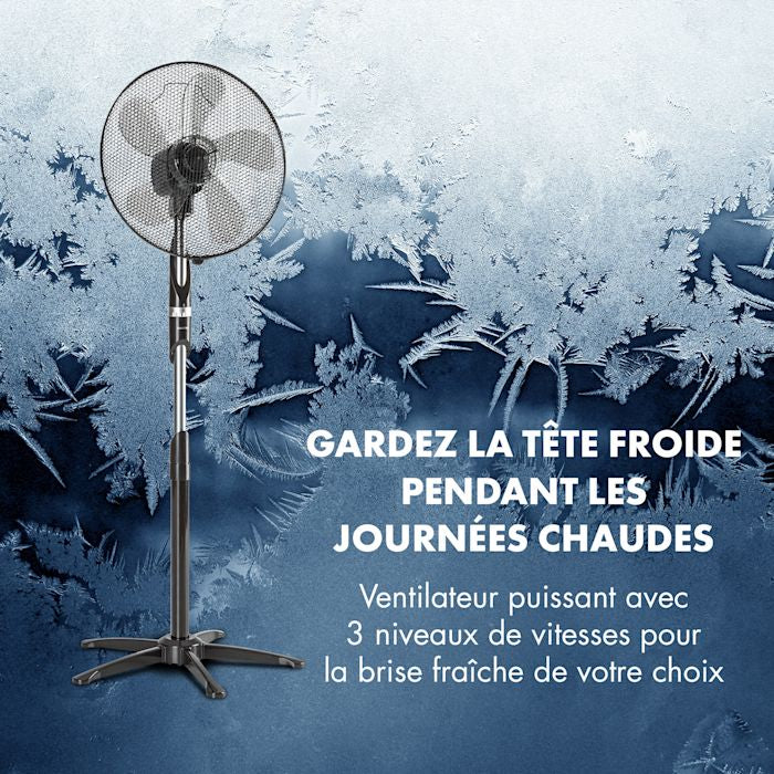 KLARSTEIN Summer Vibe - Ventilateur sur Pied, Jusqu'à 2040m³-h, 16" (41cm), 55W de puissance, 5 pales, Oscillation Horizontale à100