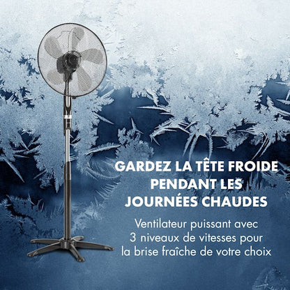 KLARSTEIN Summer Vibe - Ventilateur sur Pied, Jusqu'à 2040m³-h, 16" (41cm), 55W de puissance, 5 pales, Oscillation Horizontale à100