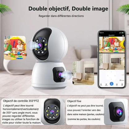 Caméra Surveillance WiFi Sans Fil Interieur 2MP+2MP Double Objectif Babyphone neuve