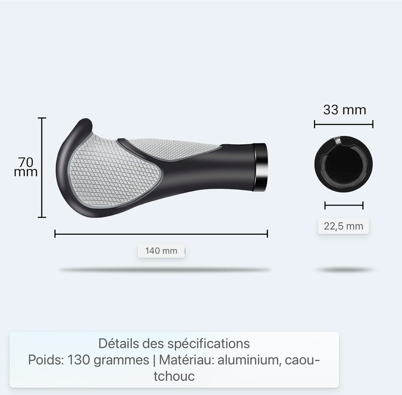 Poignées de vélo Ergonomiques, poignées de vélo/poignées de guidon en caoutchouc antidérapant et tampon, poignées de guidon avec design Lock-On à deux côtés, pour VTT, vélo de trekking, vélo de route de ville (guidon de 22 mm)