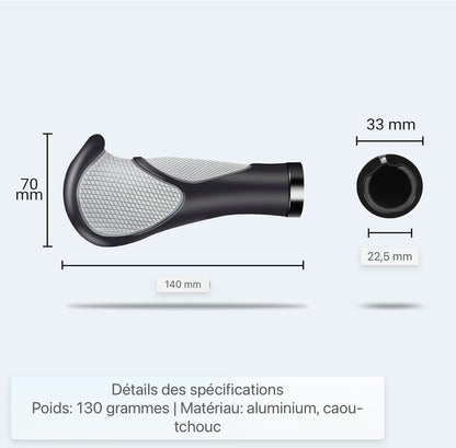 Poignées de vélo Ergonomiques, poignées de vélo/poignées de guidon en caoutchouc antidérapant et tampon, poignées de guidon avec design Lock-On à deux côtés, pour VTT, vélo de trekking, vélo de route de ville (guidon de 22 mm)