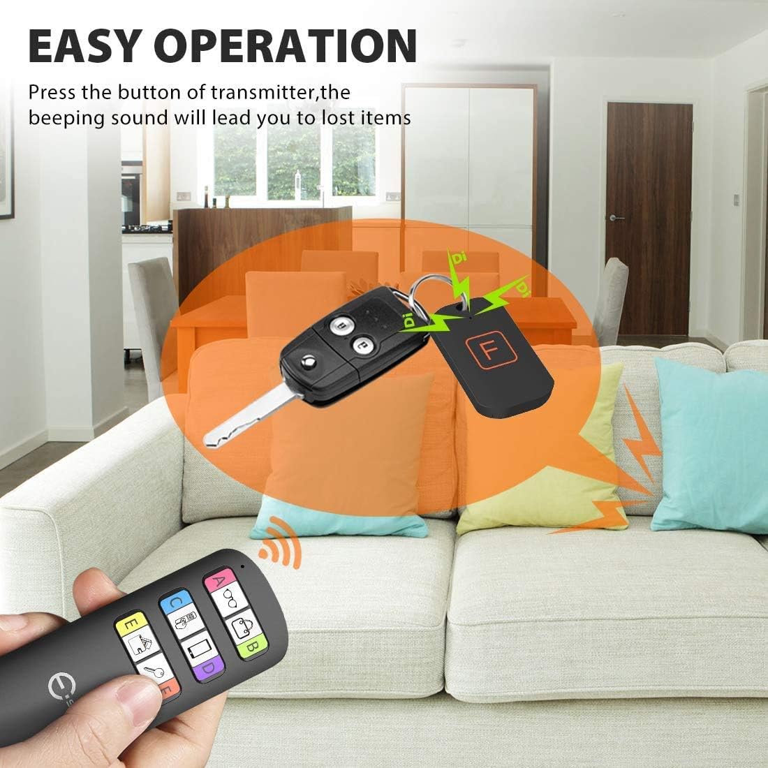 Esky Key Finder, détecteur de clés sans fil avec 6 récepteurs, RF Object Finder, Article Tracker, Animal de compagnie Tracker, Portefeuille Tracker, Bonne idée pour retrouver vos objets perdus