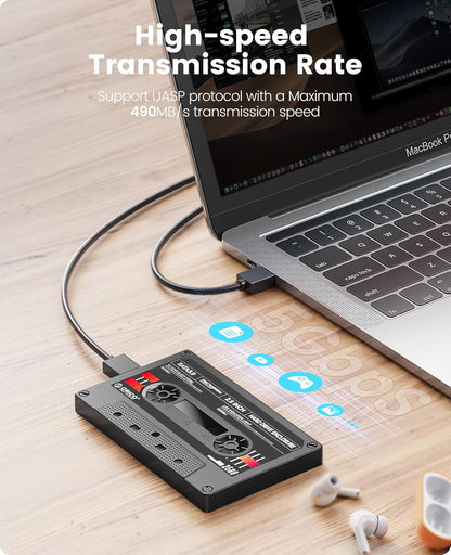 Boîtier Disque Dur 2,5'' USB3.0 vers SATA, Tape-Retro Boîtier pour Disque Dur Externe pour Disque Dur SSD de 7/9,5 mm, Supporte UASP et Une Capacité Jusqu'à 6TB, Noir(2580U3-V1-BK)