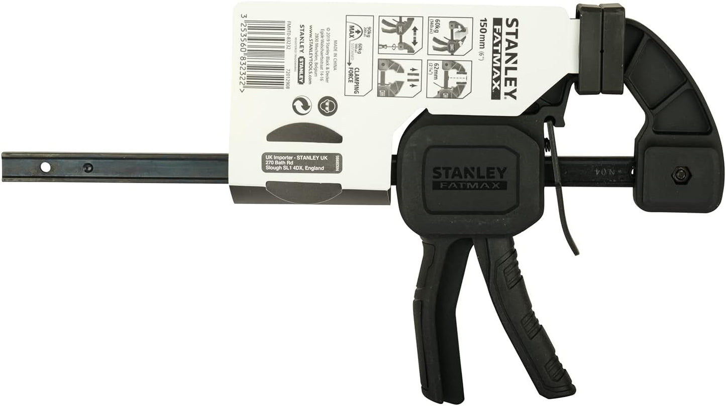 Stanley Fmht0 Serre-Joint M 150 Gamme FatMax - Travaux De Précision - Patin De Protection Amovibles - Rainure En V Pour Maintien Des Tubes - Rail En Acier - Corps En Nylon Renforcé
