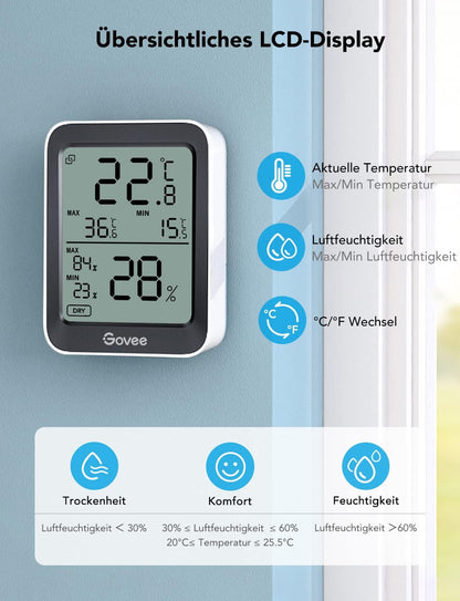 Thermomètre Hygromètre Intérieur, LCD Numérique Température Hygromètre avec Alarme de Notification, Thermo-Hygromètre précis avec APP, Stockage de Données pour Serre Cave à Vin