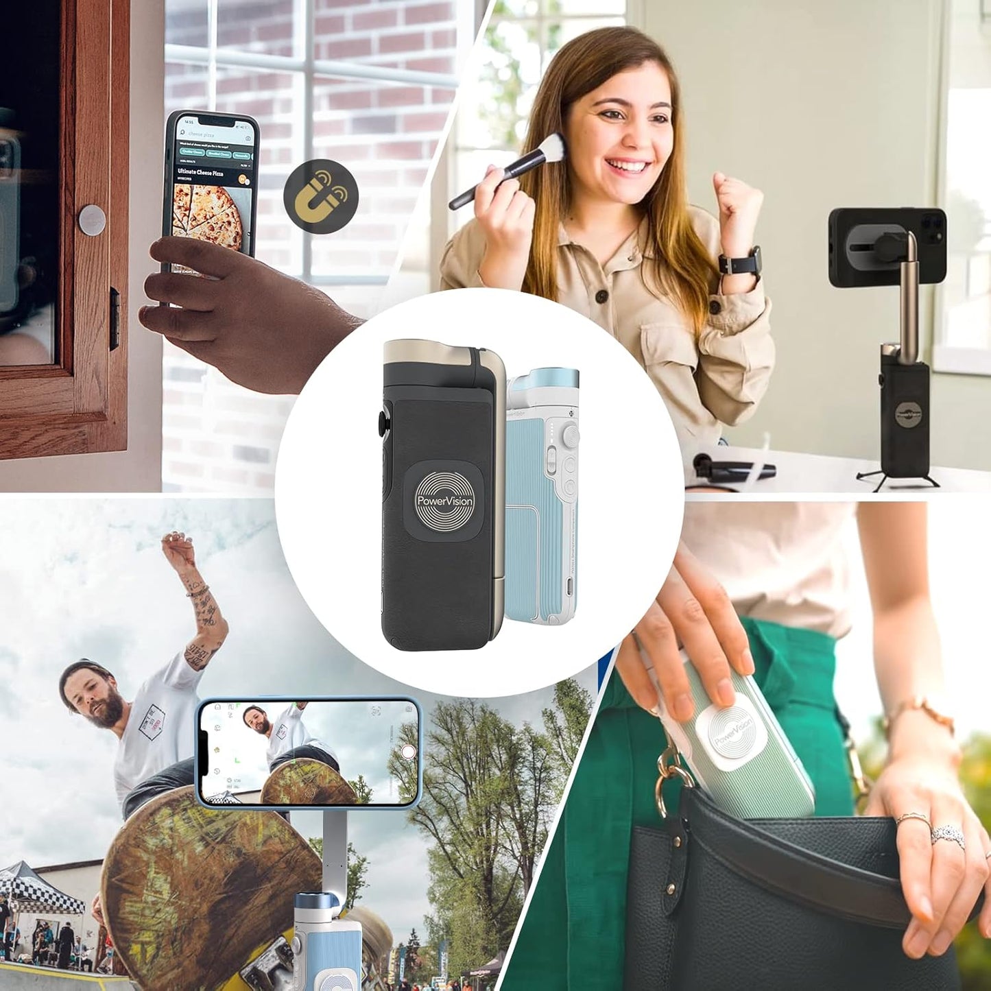 Stabilisateur 3 axe 3en1 smartphone, caméra sport, compatible MagSafe, powerbank iPhone, androïde
