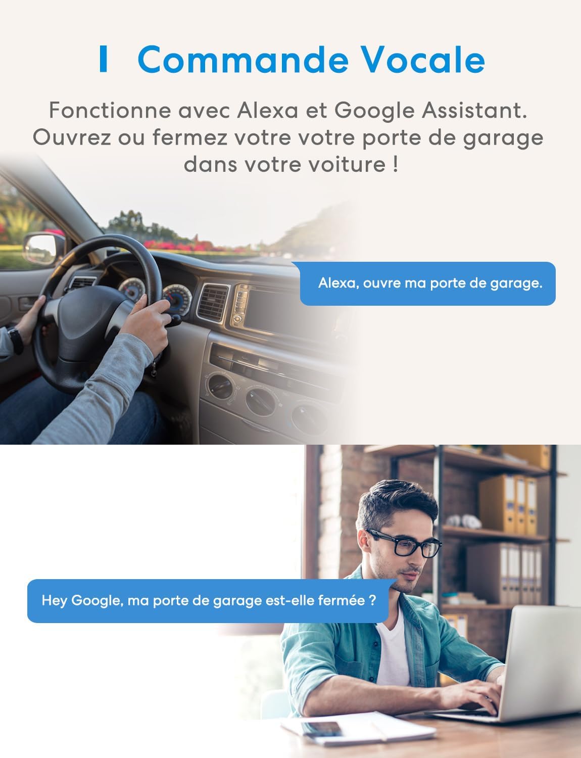 Meross Ouvre-Porte de Garage Connecté WiFi, Télécommande de Porte Intelligent Compatible avec Alexa, Google Assistant et SmartThings, Contrôle à Distance, Commande Vocale et Fonction de Temps