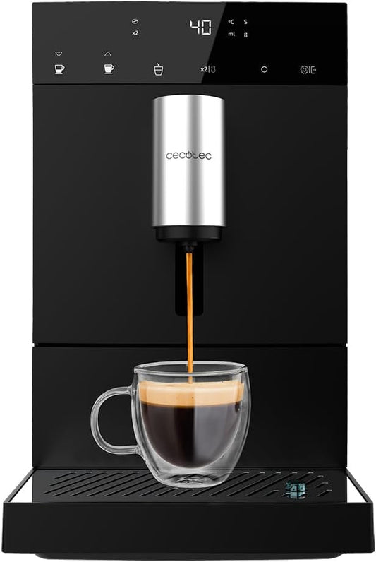 Cecotec Cafetière Superautomatique Compacte Cremmaet Compact. 1350 W, 19 Bars, Système de Chauffage par Thermobloc, Réservoir de 150 g de Café avec Moulin Intégré et 1,1 L, Nettoyage Automatique