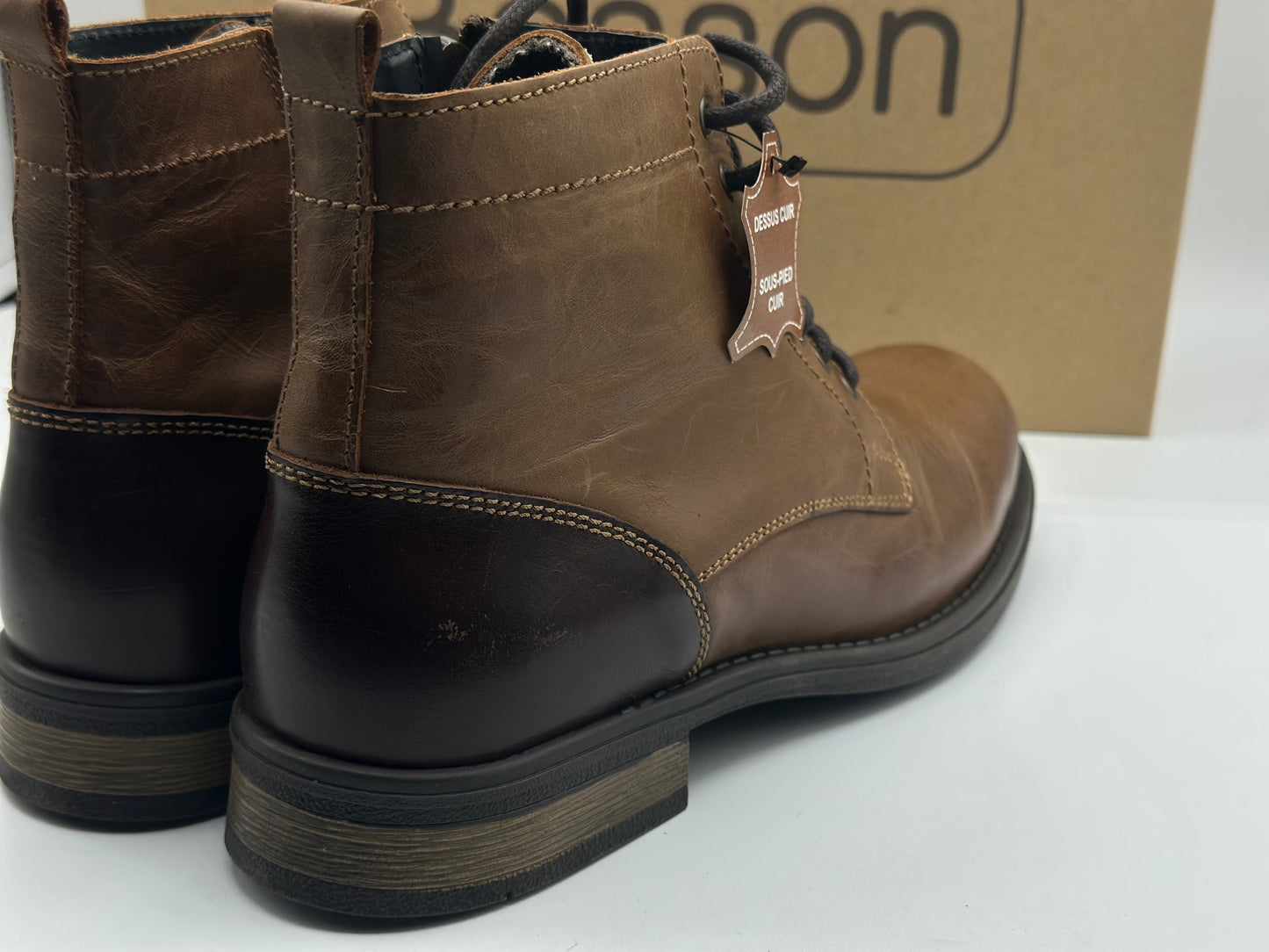 ELONG Bottine Homme Cuir Noir Marron