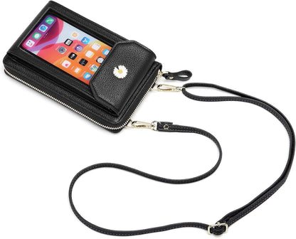 Sac à bandoulière pour téléphone portable pour femmes, sac à bandoulière en cuir pour téléphone portable Sac à bandoulière Petit portefeuille Portefeuille avec fentes pour cartes Réglable Sangle d'épaule amovible pour iPhone 12/ Huawei