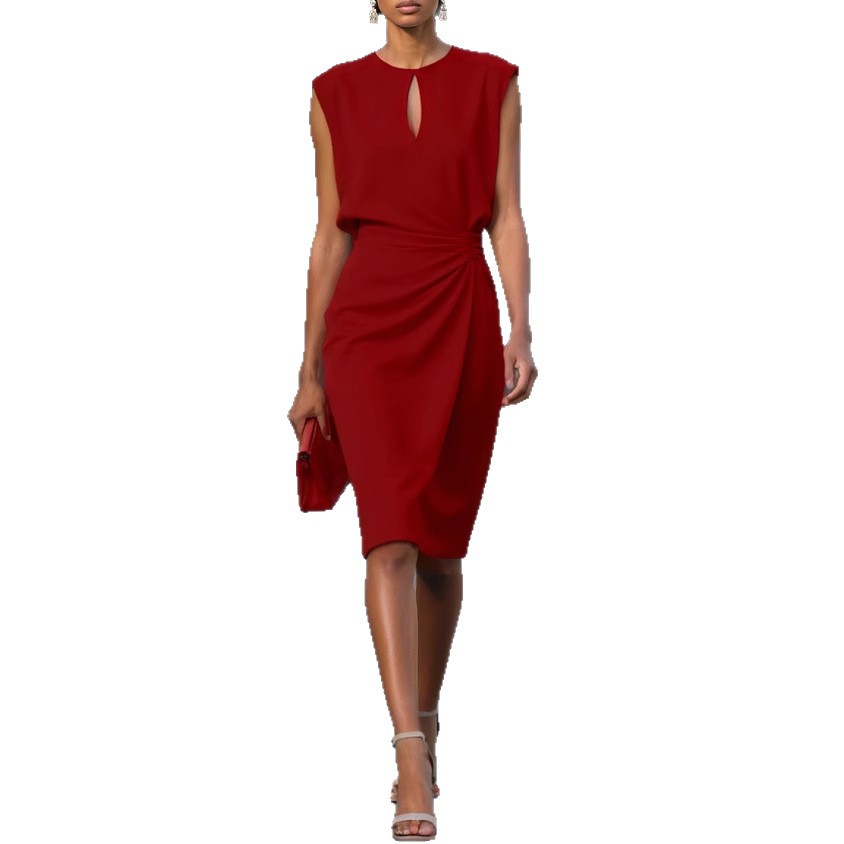 Robe "Soleil de Minuit" – Coupe Évidée, Col Noué Rétro & Silhouette Midi