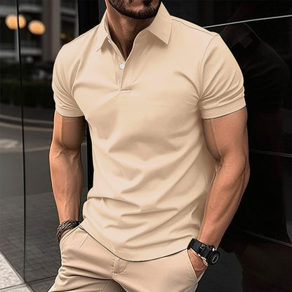 Polo d'été à manches courtes pour hommes avec Bouton de couleur unie Haut à boutons à revers