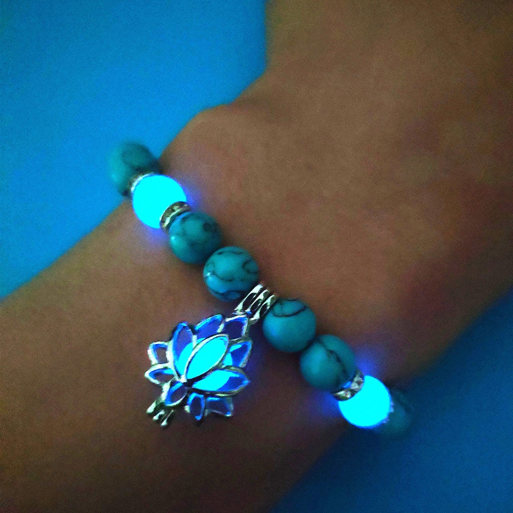 Bracelet "Lotus Lumineux" – Pierre Naturelle, Énergie Yoga & Perles Phosphorescen