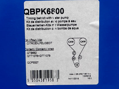 QUINTON HAZELL QBPK6800 Kit de distribution + pompe à eau pour Peugeot et Citroën
Nbr. dents: 134
Réf.: QBPK6800
EAN: 5050438195873