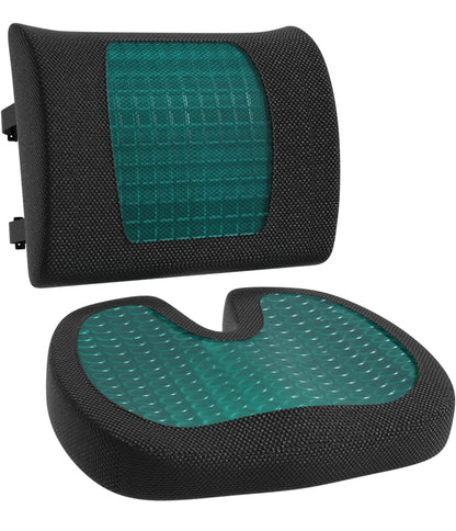 Lot de 2 Coussins d’assise et de soutien lombaire, Mousse à mémoire de forme et gel rafraichissant