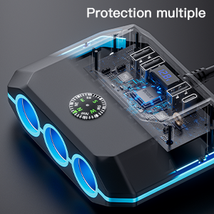 Multiprise Allume Cigare 240W Allume Cigare USB avec Voltmètre LED et Interrupteur,3 Prise Chargeur Allume Cigare USB Rapide,12V/24V Chargeur Voiture USB C pour Voyage Famille