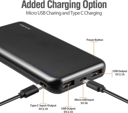 ENEGON 2-Pack Batterie Externe Power Bank 10000mAh, Chargeur Portable de Téléphone avec USB C en Entrée et Sortie pour iPhone14 13 12 11 X XR iPad Galaxy S9 Tablettes et Plus (Noir x 2)