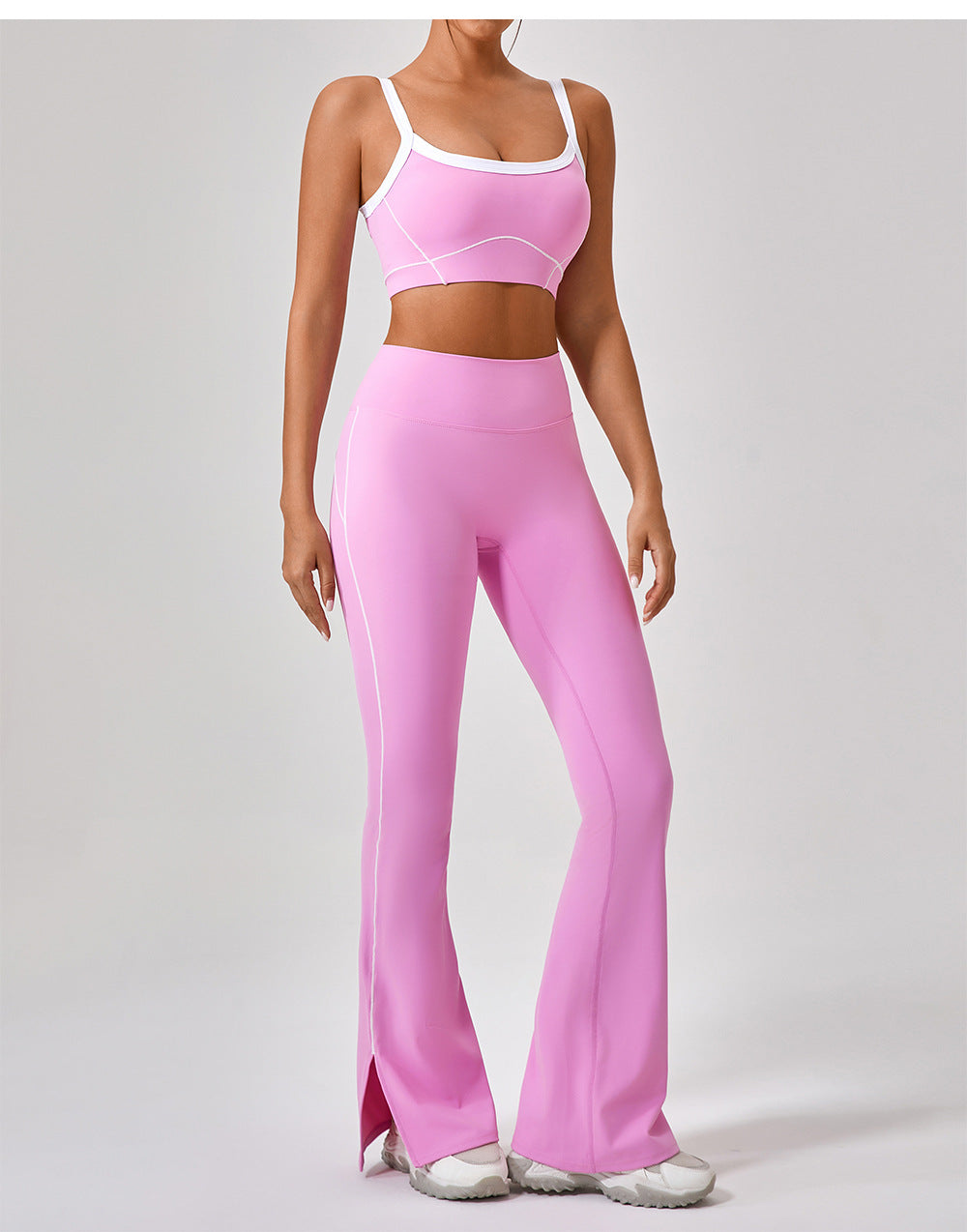 Ensemble "Contour-Flex" – Set Fitness 2 Pièces à Bretelles Spaghetti & Design Bicolore