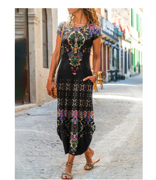 Robe "Summer-Pop" – Manches Courtes, Col Rond & Imprimé Graphique Tendance