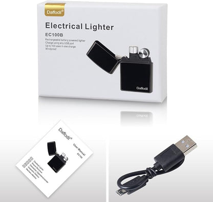 Daffodil Briquet USB Electrique Rechargeable Noir Tempête sans Flamme Anti-Vent Briquet Électronique à Batterie Rechargeable Via USB