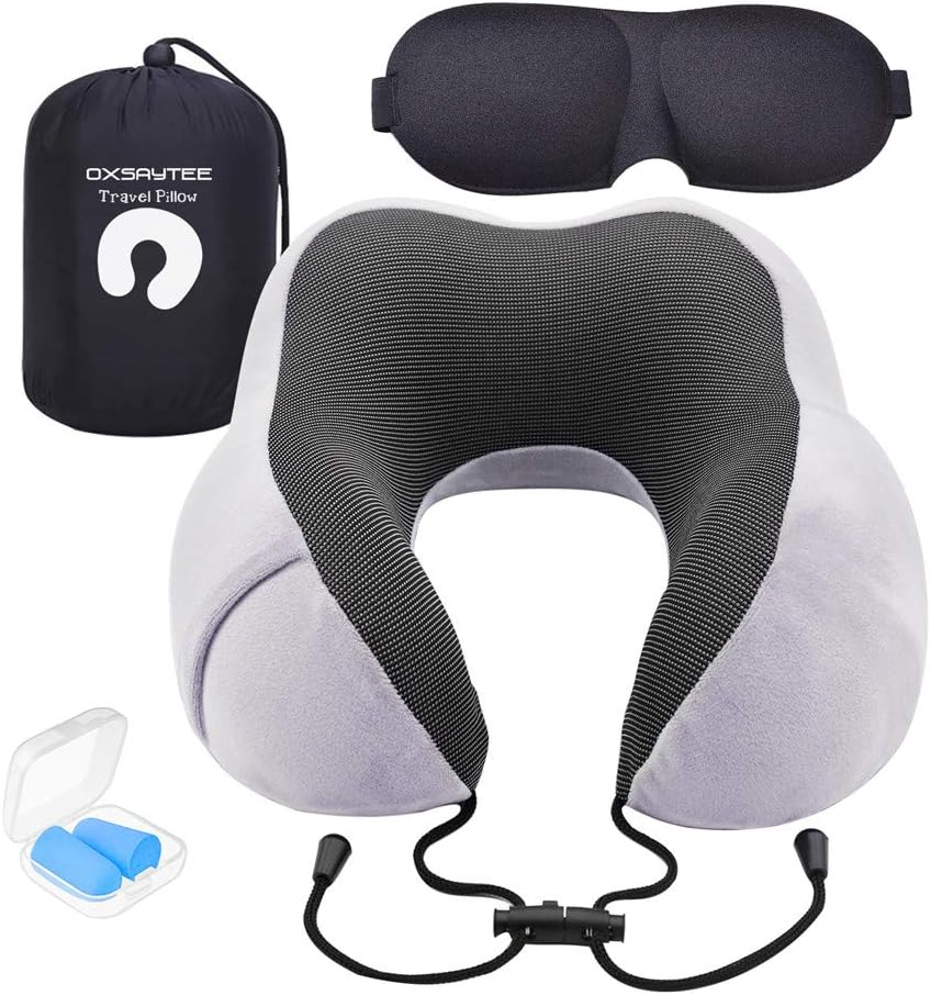 Oreiller de Voyage | U-Oreiller Cervical en Mousse à Mémoire | Couverture du Coussin Voyage Ergonomique Cou Oreiller 360°Tête et Cou Support Parfait- Bouchons d'oreilles, Masque et Sac