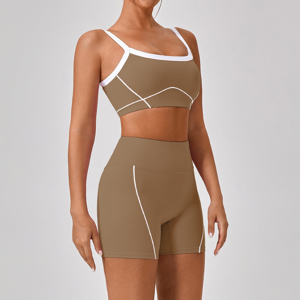 Ensemble "Contour-Flex" – Set Fitness 2 Pièces à Bretelles Spaghetti & Design Bicolore