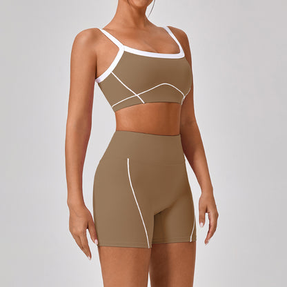 Ensemble "Contour-Flex" – Set Fitness 2 Pièces à Bretelles Spaghetti & Design Bicolore