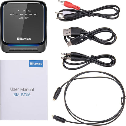 Adaptateur Bluetooth 5.2, récepteur émetteur, Faible Latence et HD, Double Connexion, Sortie Optique numérique AUX + RCA + 3,5 mm, pour TV/Haut-Parleur/stéréo Domestique/Ordinateur Portable