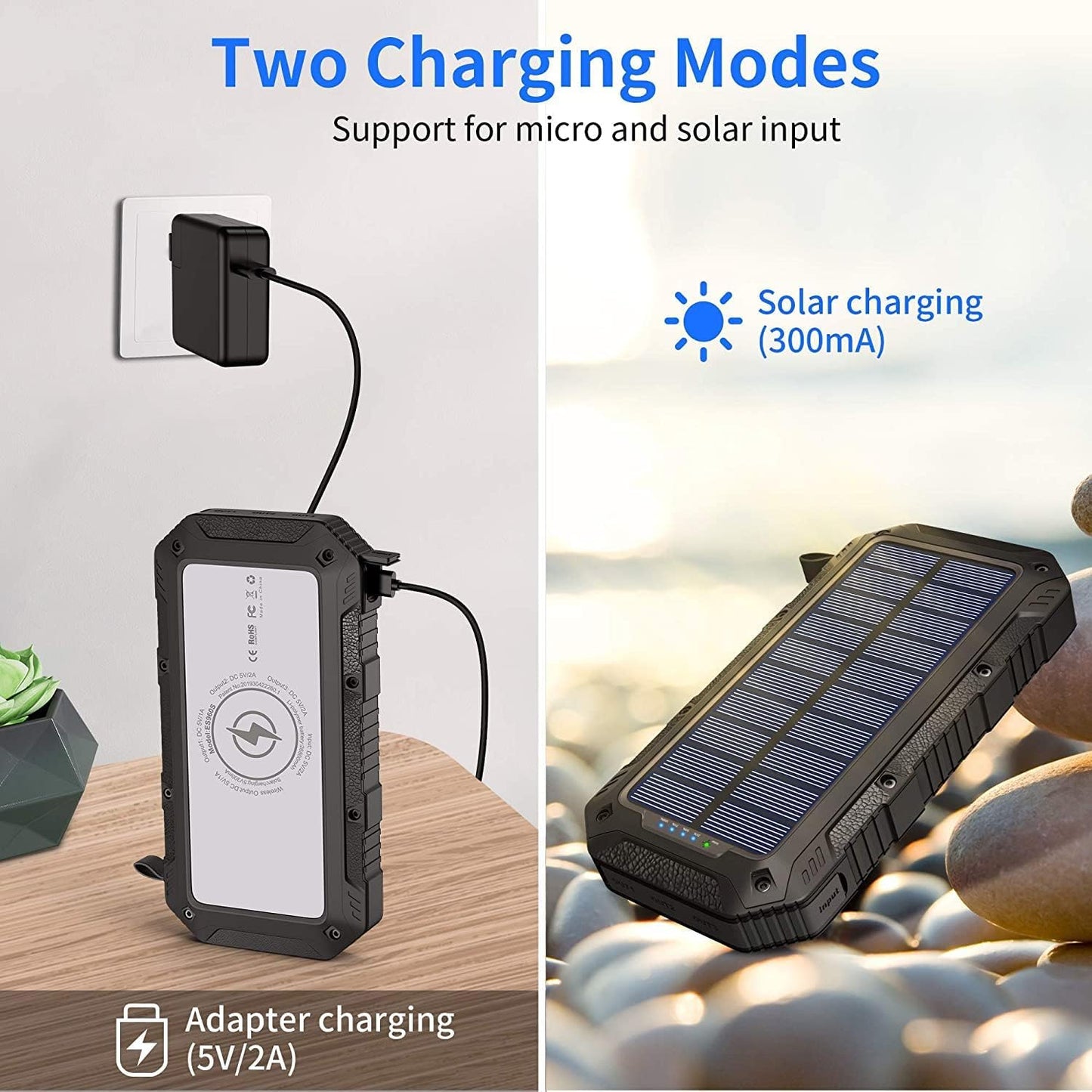 Batterie Externe Solaire 26800mAh,Chargeur Solaire avec 3 Outputs Batterie Externe avec Lampe de Poche Wireless Chargeur Portable pour Camping Outdoor Compatible avec Phone, Android