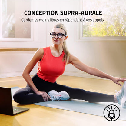 Lunettes à filtre anti-lumière bleue ou lunettes de soleil audio (Rectangle, Large) (Son à faible latence, Conception IPX4 résistante à l’eau, Micro intégré et haut-parleurs) Noir Razer Anzu