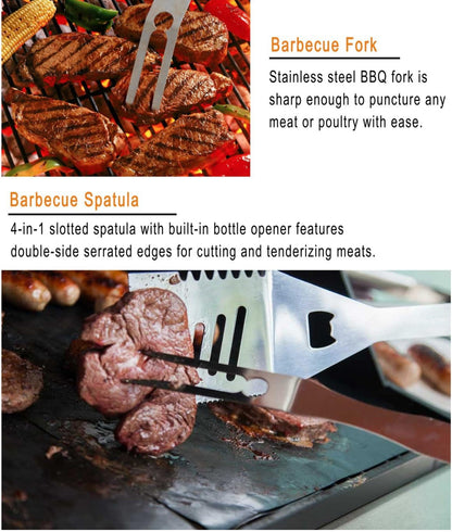 Set Barbecue, 25pcs Barbecue Accessoire avec Résistant à la Chaleur dans Le Cas, Premium Complète Kit Barbecue - Ustensiles Barbecue pour Homme