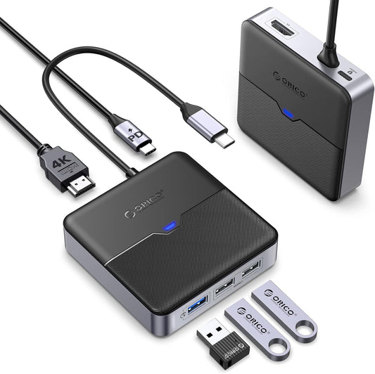 ORICO Hub USB C 5 en 1 Station d'accueil avec 4K HDMI, PD 60W, 5 Gbps USB A 3.0, 2 Ports USB A 2.0, Type C Multiport Docking Station pour MacBook Air Pro M2 M1 iPad Surface Dell HP (15cm)