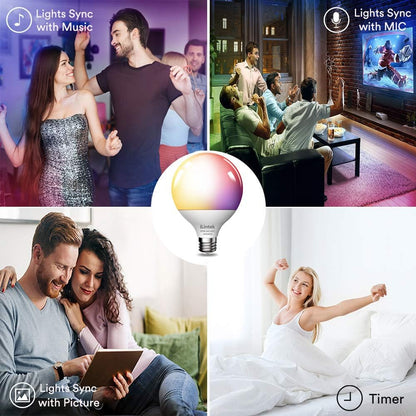 Ampoule Connectee E27,iLintek Ampoule LED Intelligente 13W (100 W équivalentes),G95 Bluetooth Lumiere de Controle,Couleur RGB+ Blanc Dimmable(2700K-6000K),Compatible avec Alexa,Google Home,IFTTT,2PCS