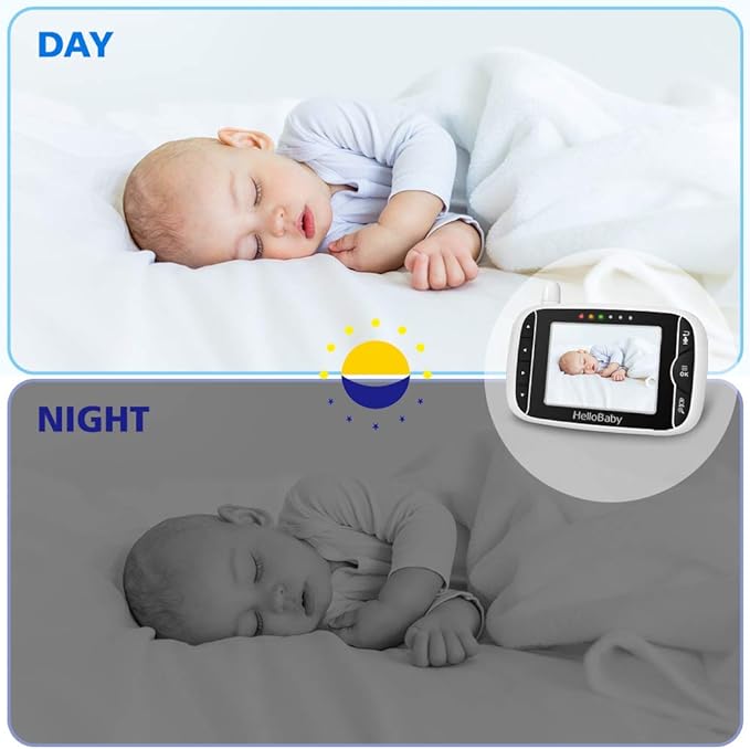 HelloBaby Babyphone HB32 Moniteur Vidéo sans Fil avec Appareil Photo Numérique, Camera Bebe Surveillance de la Température de Vision Nocturne et Système de Communication Bidirectionnelle