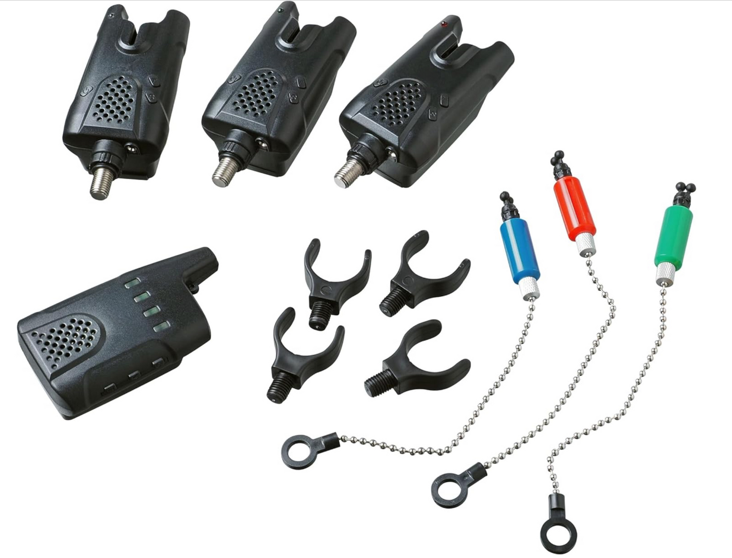 Kit de base Rod Pod et détecteurs de morsure avec tout ce dont vous avez besoin pour vous lancer dans la pêche à la carpe, comprend un pod de canne avec trois barres de canne, Noir
