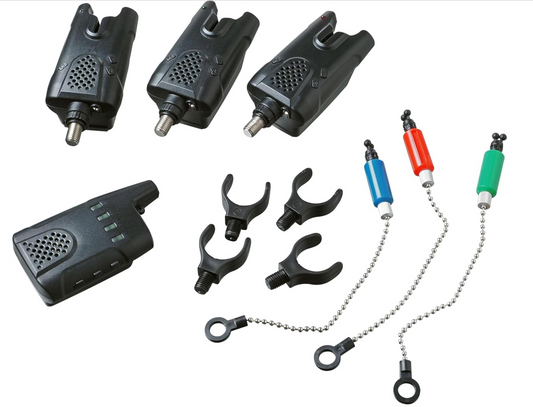 Kit de base Rod Pod et détecteurs de morsure avec tout ce dont vous avez besoin pour vous lancer dans la pêche à la carpe, comprend un pod de canne avec trois barres de canne, Noir