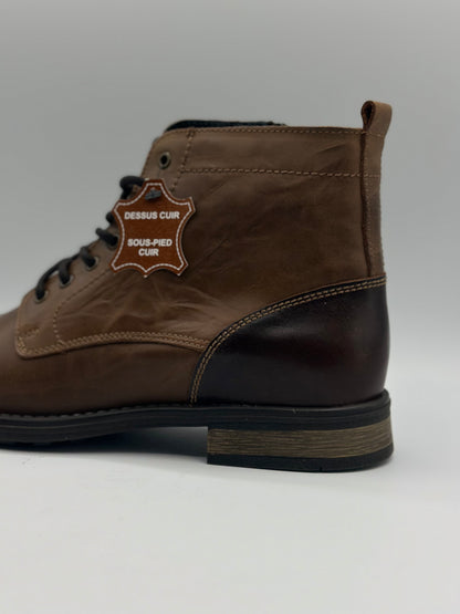 ELONG Bottine Homme Cuir Noir Marron