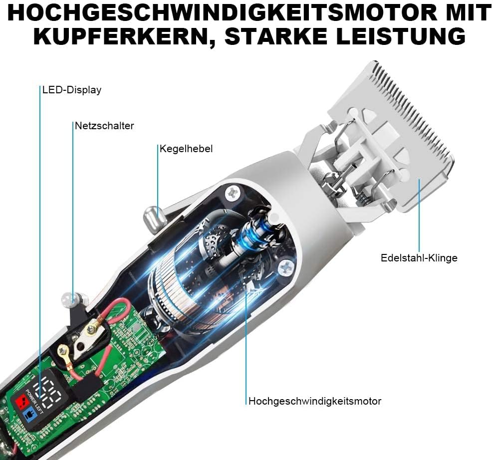 Tondeuse à cheveux professionnelle pour homme, câble USB/sans fil, rechargeable avec écran LED (doré)