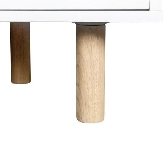 Meuble TV d'angle - 2 portes - Décor mélaminé Blanc - Pieds en bois massif - L90 x P35 x H55 cm neuf