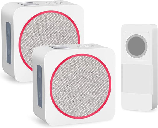 Sonnette sans Fil 300M, IP44 Étanche Carillon de Porte Electronique, 8 Couleurs de LED Flash neuf